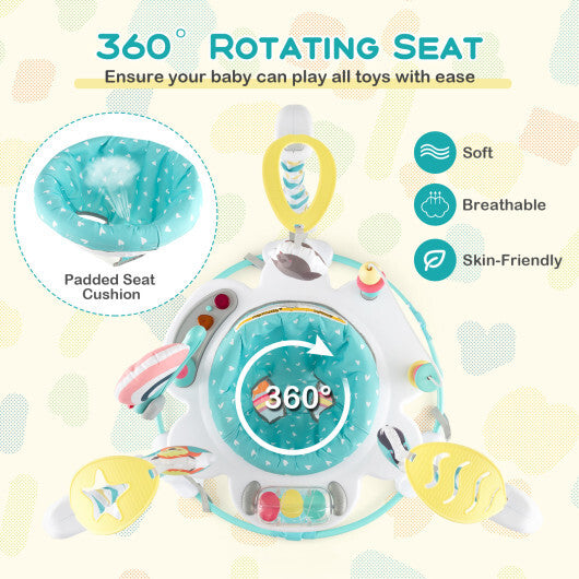 Baby Activity Center Height Adjustable Baby Bouncing Saucer with Interactive Toys-Blue - Color: Blue
