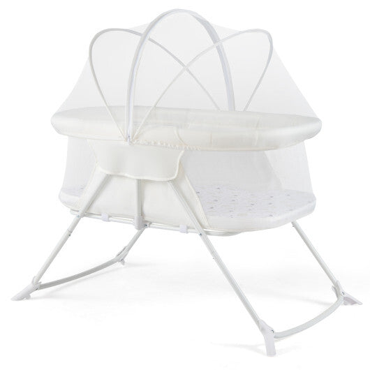 2 in 1 Baby Bassinet with Rocking Motion Foldable Bedside Sleeper with Breathable Mesh-Grey