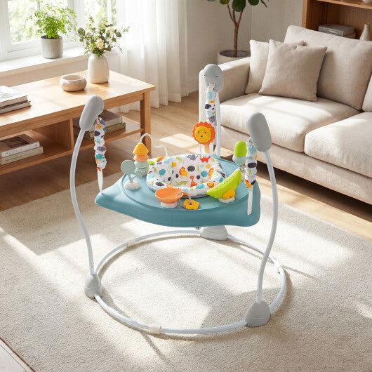 Baby Jump and Play Activity Center with Rotatable Seat and Interactive Toys-Blue