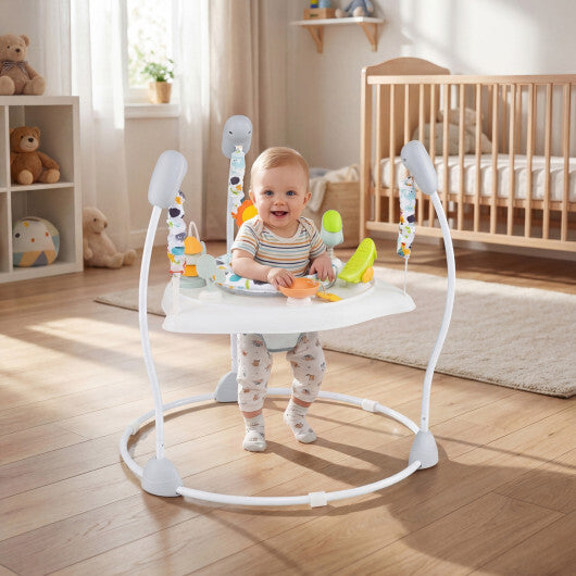 Baby Jump and Play Activity Center with Rotatable Seat and Interactive Toys-Blue
