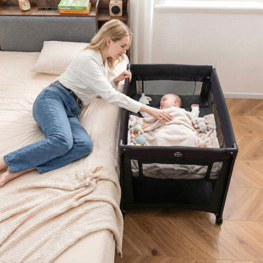 Portable Baby Playard Folding Travel Crib for Infants with Soft Mattress-Pink