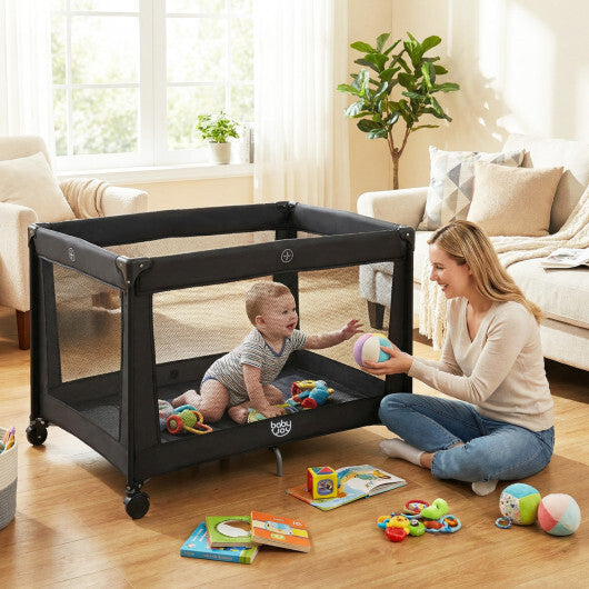 Portable Baby Playard Folding Travel Crib for Infants with Soft Mattress-Pink