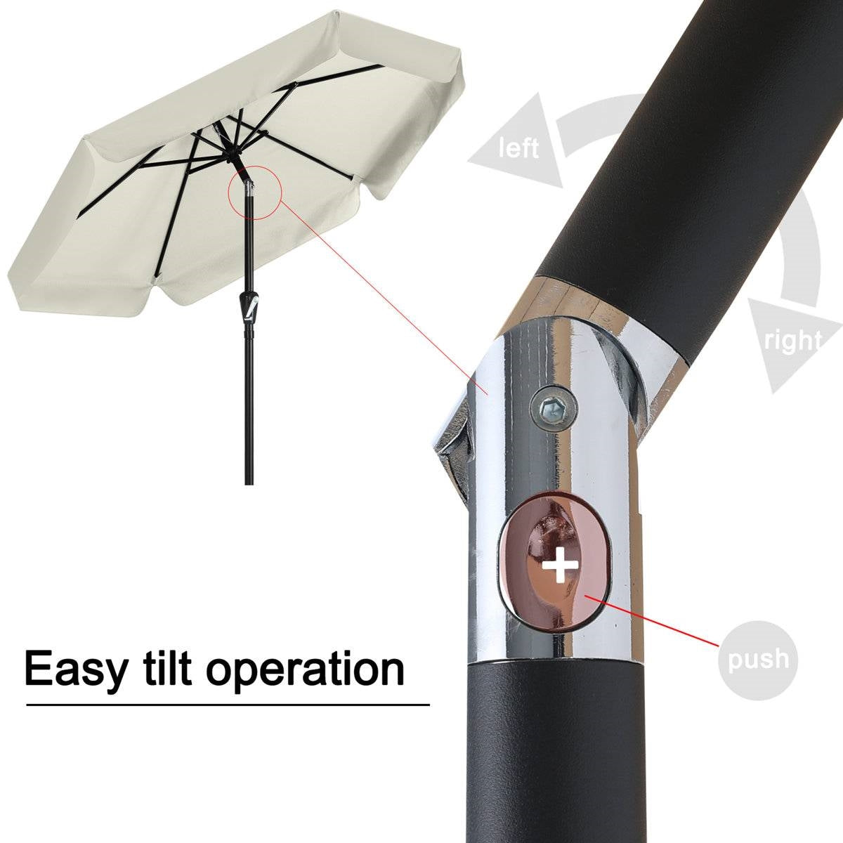 Off White 7.5 Foot Patio Umbrella with Push Button Tilt and Metal Pole