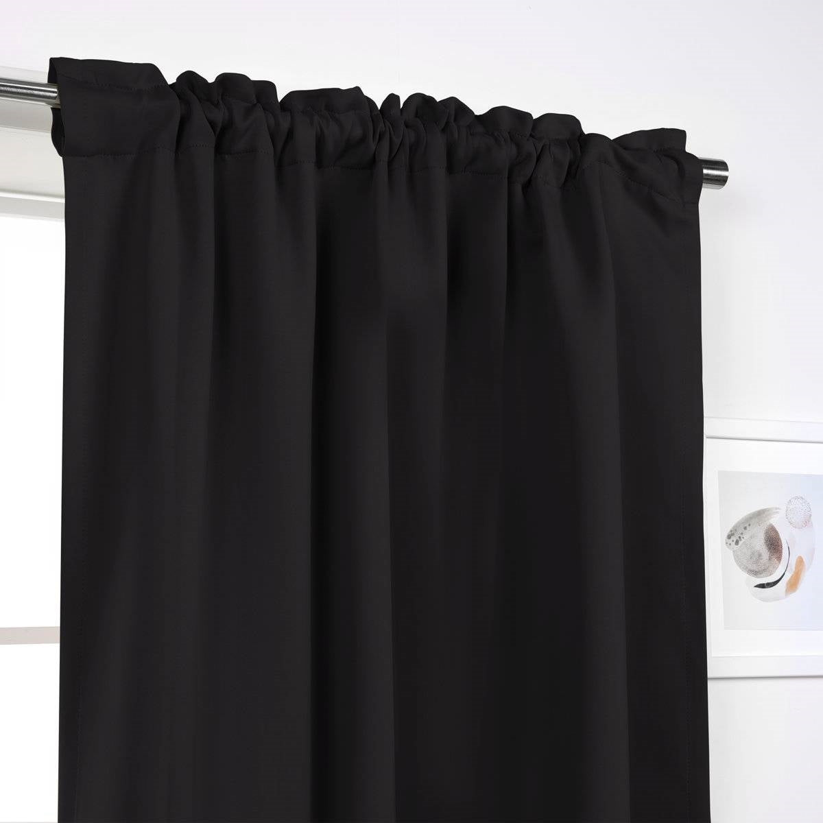 52 x 96 inch Solid Black Thermal Blackout Curtain Panels - Set of 2