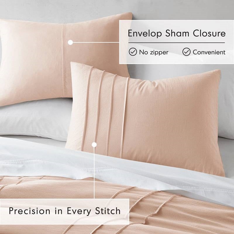 King Size Microfiber Pleated Soft Washed Comforter Set Pink Blush Color
