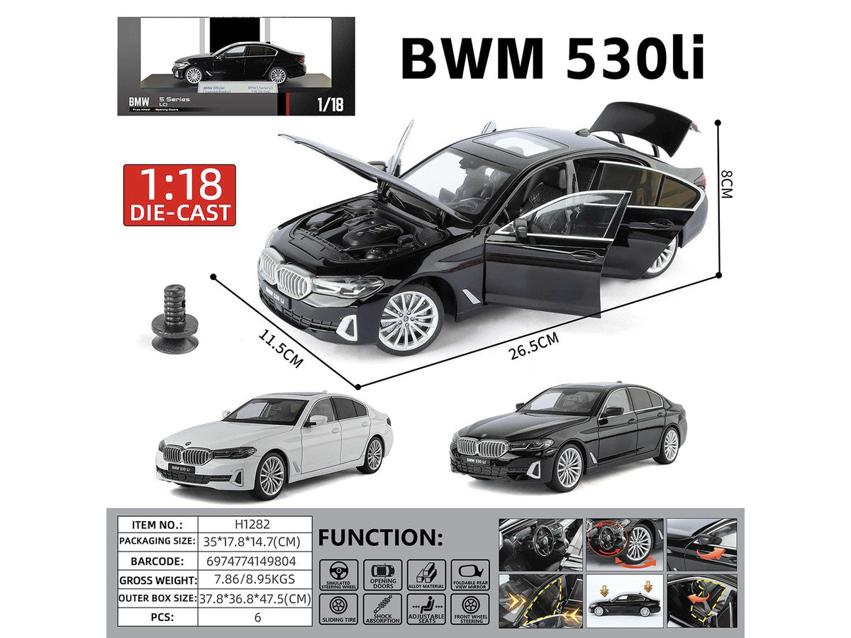 BMW 5 Series LCI Black Metallic with Moonroof 1/18 Diecast Model Car by Heimanba