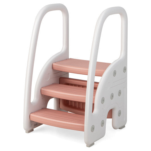 3-Step Stool with Safety Handles and Non-slip Pedals for Toddlers-Gray
