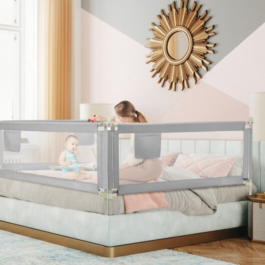 76.8  Inch Baby Bed Rail with Double Safety Child Lock-Gray - Color: Gray