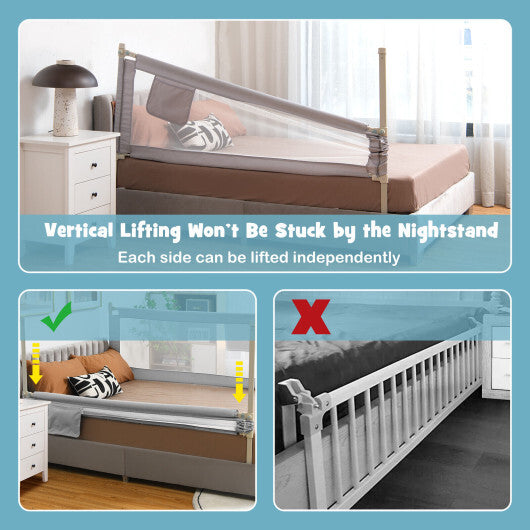 76.8  Inch Baby Bed Rail with Double Safety Child Lock-Gray - Color: Gray