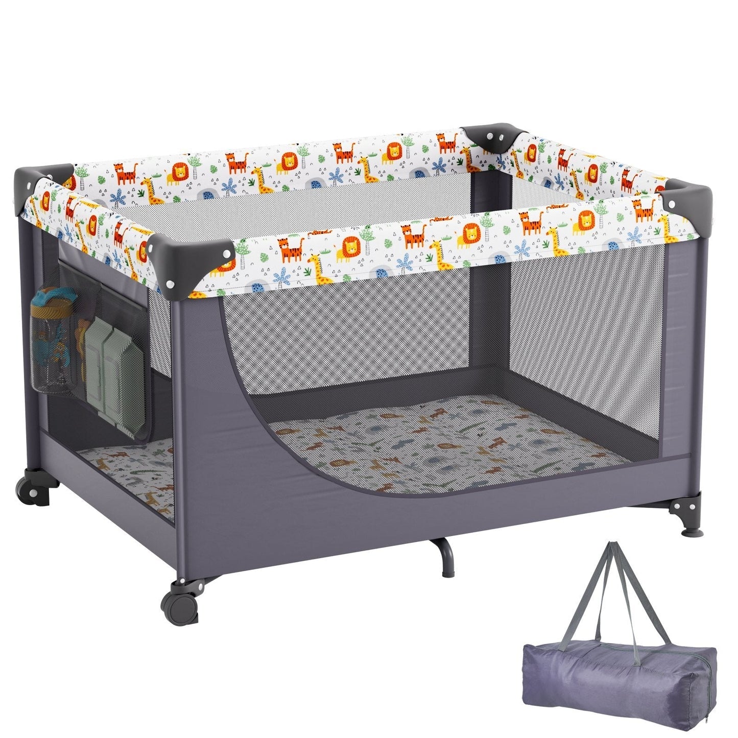 Baby Playpen Travel Crib, Quick-Folding Playpen for Baby & Toddler, Portable Baby Fence Play Yard with Wheels, Breathable Mesh & Travel Bag, Indoor/Outdoor Kids Activity Center for 0-36 Months