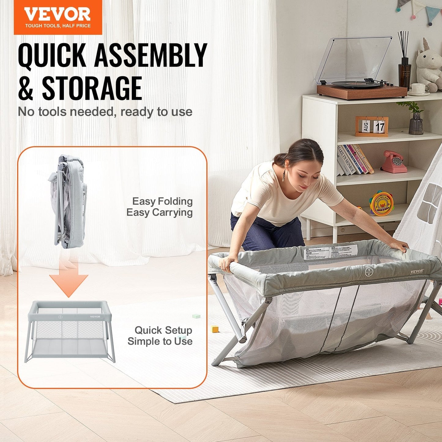 Baby Travel Crib and Play Yard, Folding Baby Playpen with Soft Mattress Pad, Portable Toddlers Crib with Breathable Mesh and Travel Bag, Indoor/Outdoor Kid Activity Center for 0-36 Months Babies