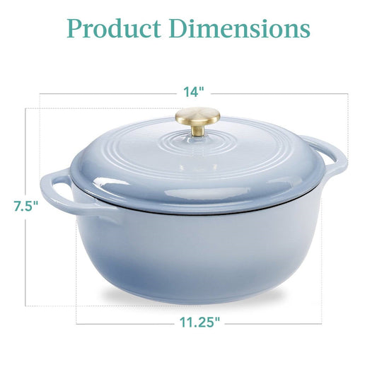 6 Quart Large Baby Blue Enamel Cast-Iron Dutch Oven Kitchen Cookware