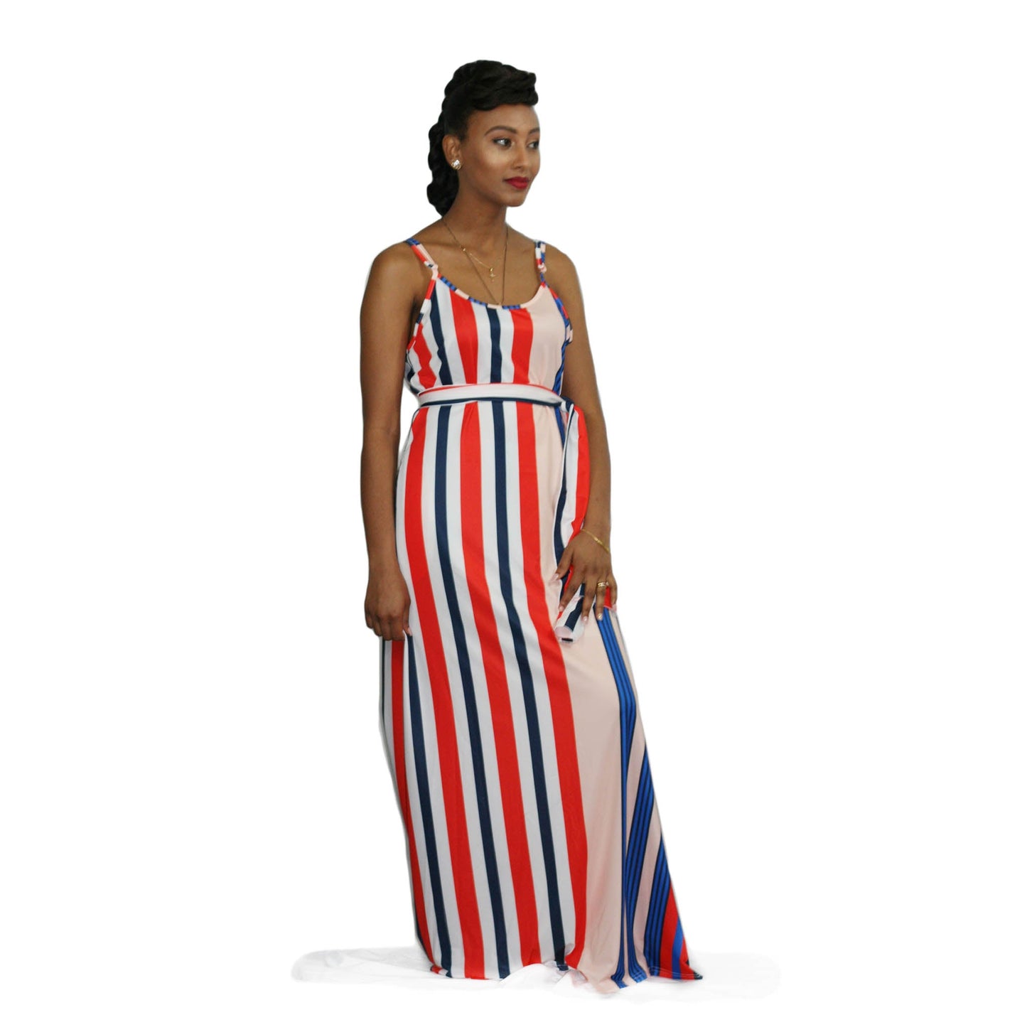 Two-Piece Summer Striped Casual Sleeveless  Maxi Dress