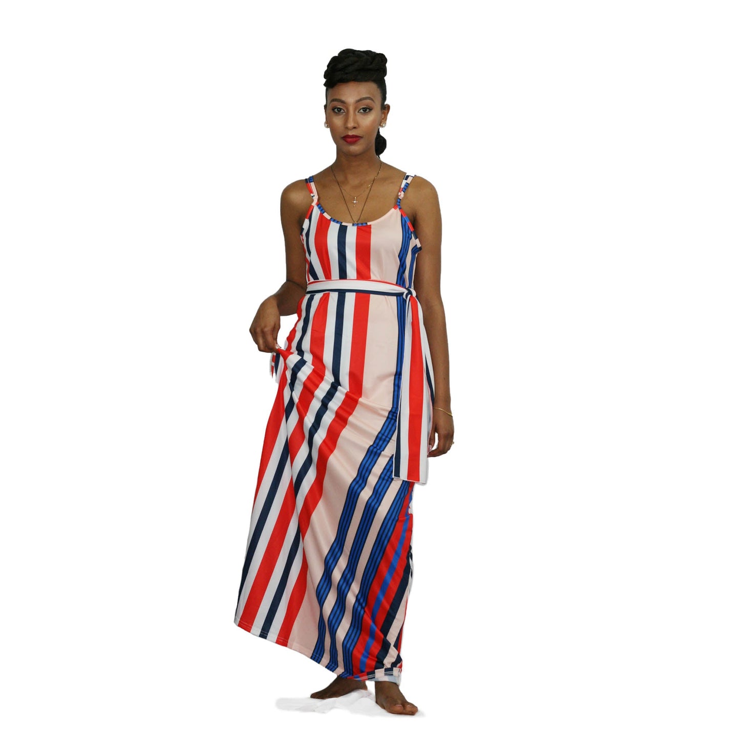 Two-Piece Summer Striped Casual Sleeveless  Maxi Dress
