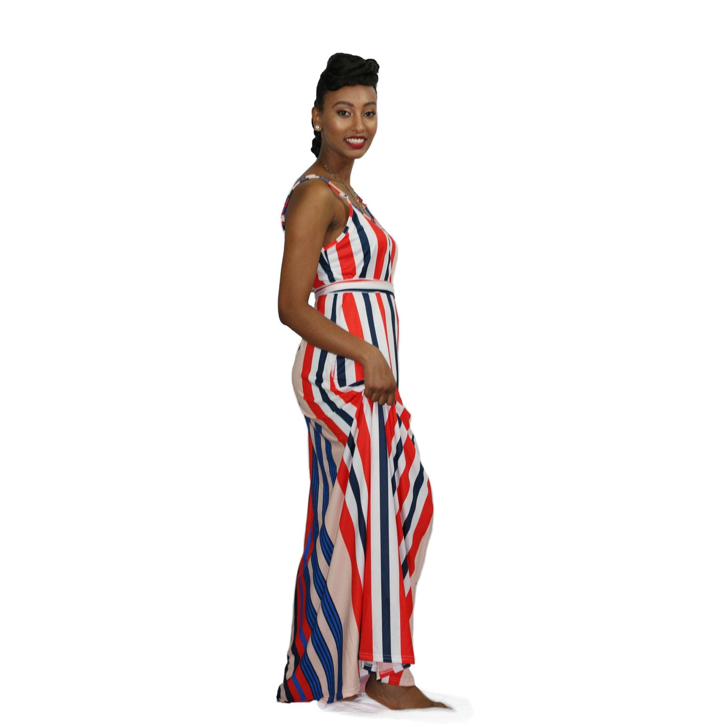 Two-Piece Summer Striped Casual Sleeveless  Maxi Dress