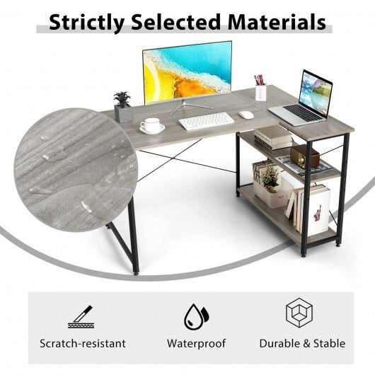 48 Inch Reversible L Shaped Computer Desk with Adjustable Shelf-Gray