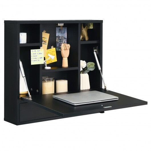 Wall-Mount Floating Desk Foldable Space Saving Laptop Workstation White