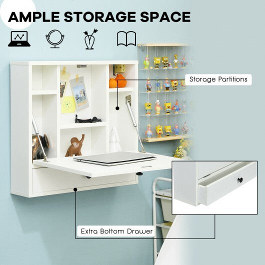 Wall-Mount Floating Desk Foldable Space Saving Laptop Workstation White