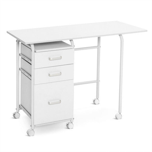 Folding Computer Laptop Desk Wheeled Home Office Furniture-Natural