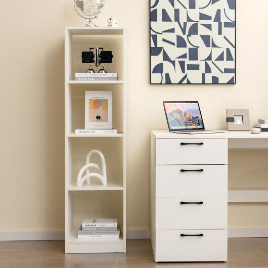 5 Tiers 4-Cube Narrow Bookshelf with 4 Anti-Tipping Kits-White - Color: White
