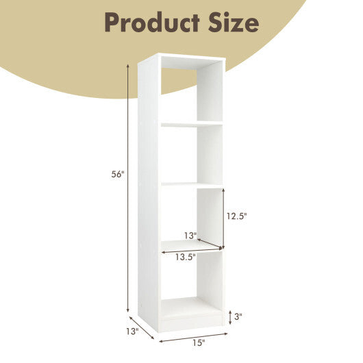 5 Tiers 4-Cube Narrow Bookshelf with 4 Anti-Tipping Kits-White - Color: White