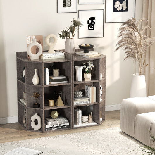 3-Tier Corner Cabinet with Charging Station for Bedroom-Natural