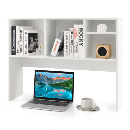 Computer Desktop Bookcase with 4 Cubbies and Open Back Compartment-Natural