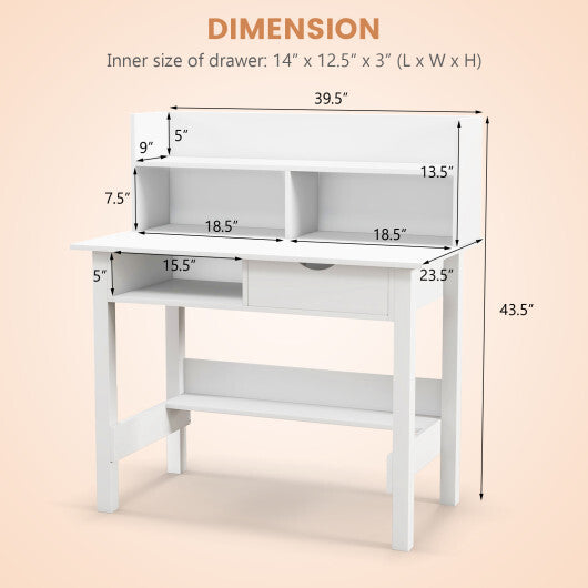 Home Office Computer Desk with Storage Shelves and Drawer Ideal for Working and Studying