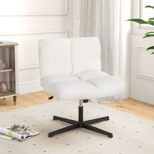 Office Armless Chair Cross Legged with Imitation Lamb Fleece and Adjustable Height-Gray