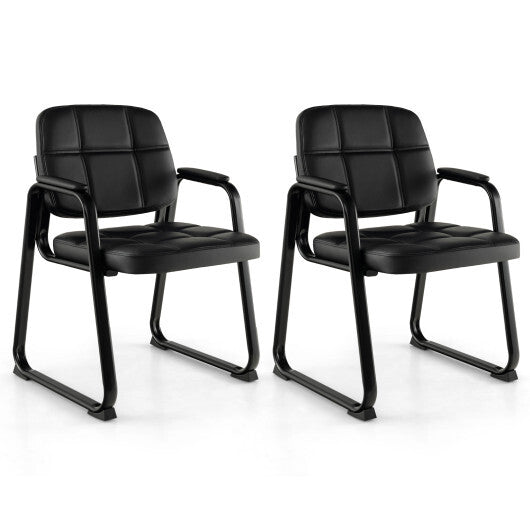 Set of 2 Waiting Room Chair Home Office PU Leather Guest Chairs-Black