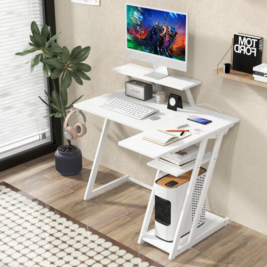 L Shaped Gaming Desk with Outlets and USB Ports-Black
