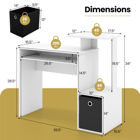 Space-saving Computer Desk with Pull-out Keyboard Tray-White