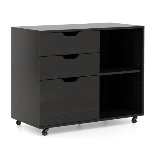 3-Drawer File Cabinet with Adjustable Shelf and Wheels for Letter-Rustic Brown