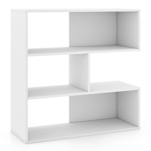 Concave Bookshelf with 3 Open Shelves & Anti-Toppling Device for Living Room-White