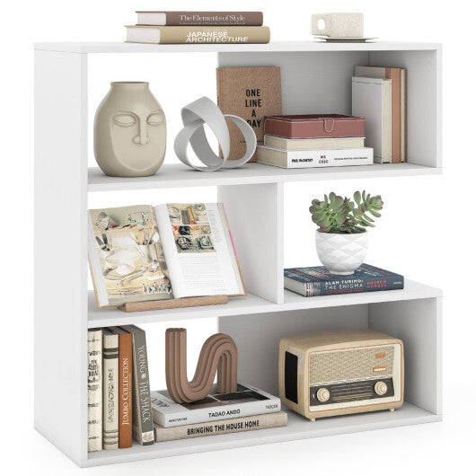 Concave Bookshelf with 3 Open Shelves & Anti-Toppling Device for Living Room-White
