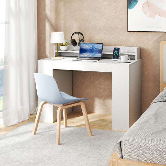 43 Inch Computer Desk with Power Outlets and 2 Bookcases-White