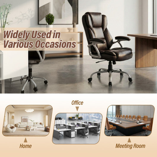 Executive Office Chair Leather Ergonomic Computer Desk Chair with Padded Seat and Armrests-Brown