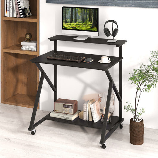 32 Inch Rolling Computer Desk for Small Spaces with Power Outlets-Black