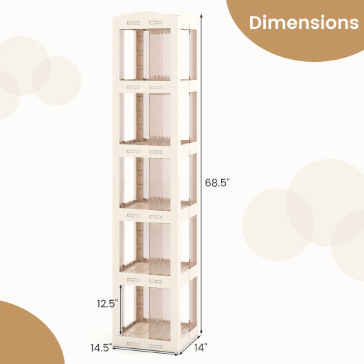 5-Tier Foldable Rotating Bookshelf 360? Spinning Bookcase with Swivel Base-White