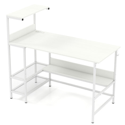 48 Inch Computer Desk with Power Outlets and Storage Shelves-White