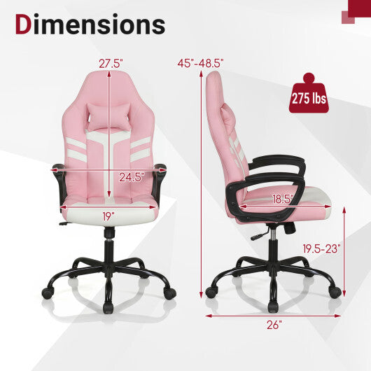 Faux Leather Upholstered Office Chair with Removable Head Pillow and Rocking Function-Pink