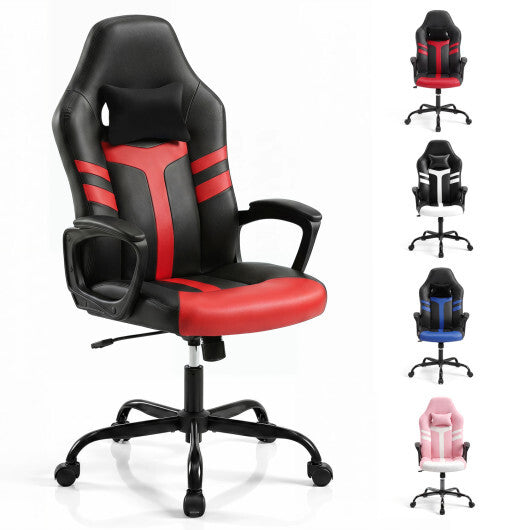 Faux Leather Upholstered Office Chair with Removable Head Pillow and Rocking Function-Pink