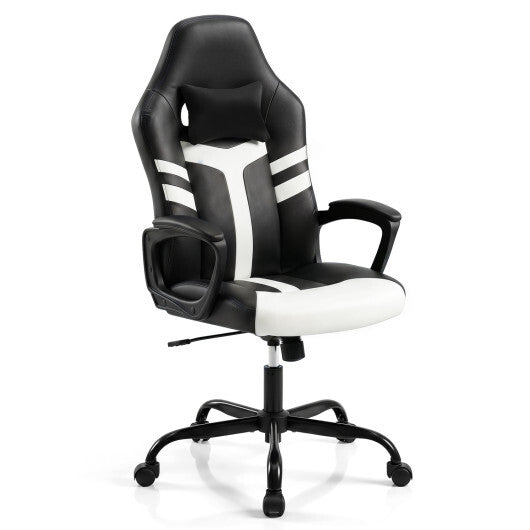 Faux Leather Upholstered Office Chair with Removable Head Pillow and Rocking Function-Pink