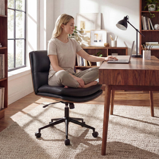 Armless Office Chair with Curved Backrest and Padded Seat-White