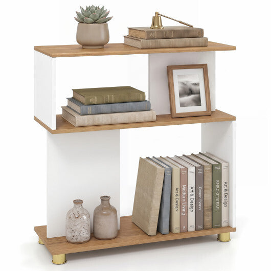 3-Tier Modern S-shaped Bookshelf with Adjustable Feet-Rustic Brown