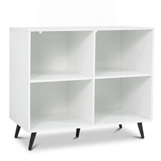 4-Cube Wooden Bookshelf Bookcase with 5 Metal Legs for Home-White
