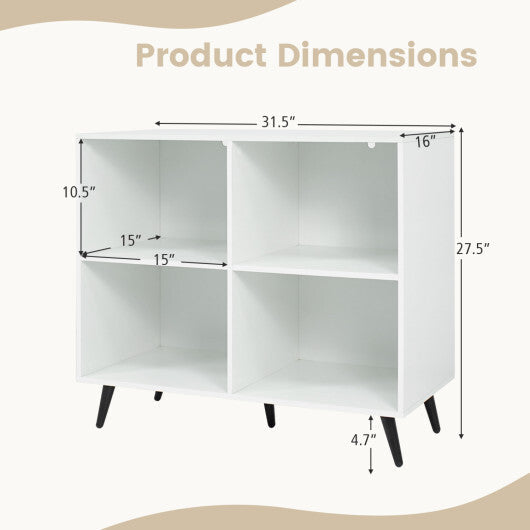 4-Cube Wooden Bookshelf Bookcase with 5 Metal Legs for Home-White