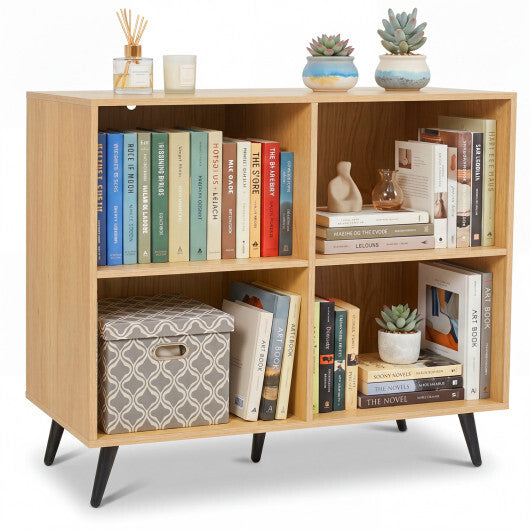 4-Cube Wooden Bookshelf Bookcase with 5 Metal Legs for Home-White