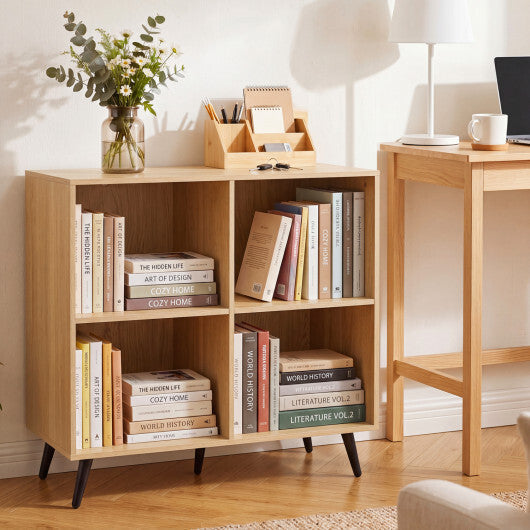 4-Cube Wooden Bookshelf Bookcase with 5 Metal Legs for Home-White