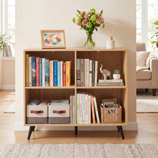 4-Cube Wooden Bookshelf Bookcase with 5 Metal Legs for Home-White